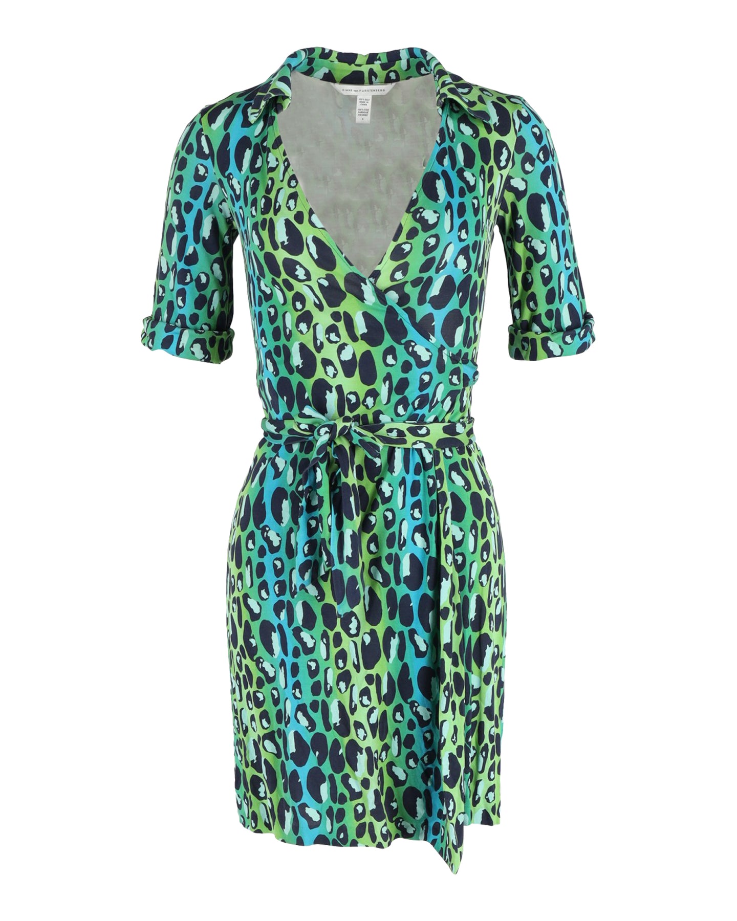Diane Von Furstenberg Bedrucktes Wickelkleid aus grüner Seide