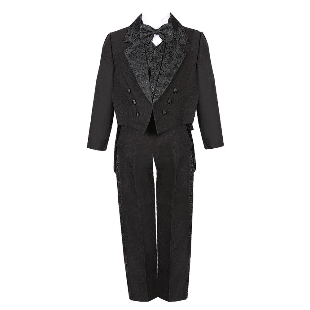 Baby Jungen Schwarz 5 Stück Weste Hosen Schwanz Jacke Jacquard Tuxedo Anzug 3-24M
