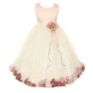 Kinder träumen kleine Mädchen elfenbein rose satin top keine Schärpe Blütenblatt Blumenmädchen Kleid 2T-6