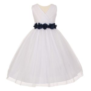 Blumenmädchenkleid für kleine Mädchen, Weiß, Schwarz, Chiffon, Blumenschärpe, Tüll, Größe 2–6