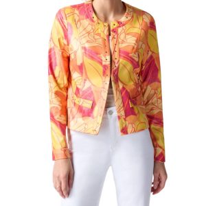 Tropical Muster Jacke aus Kunstleder in Rosa/Mehrfarbig