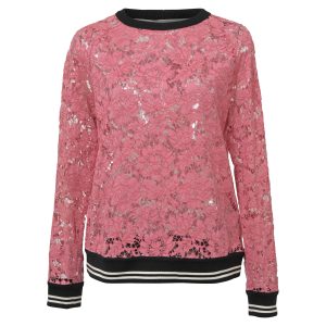 Valentino Lace Rundhals-Sweatshirt aus rosa Baumwolle 7766532456508