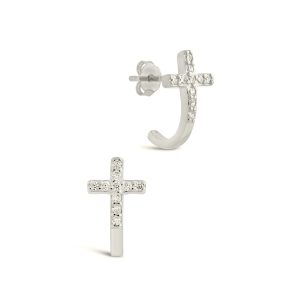 Sterling Silber CZ Kreuz Huggie Hoops