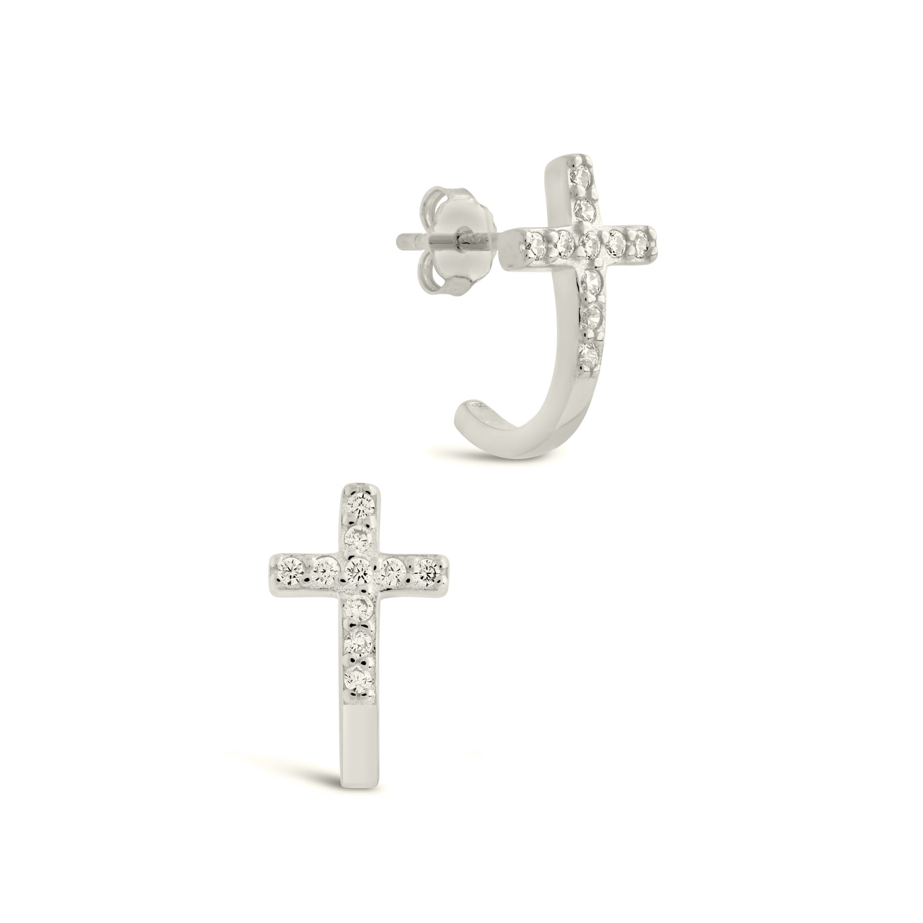 Sterling Silber CZ Kreuz Huggie Hoops