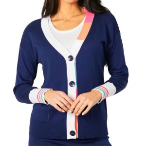 V-Ausschnitt Streifen Knopf Strickjacke in Sorbet