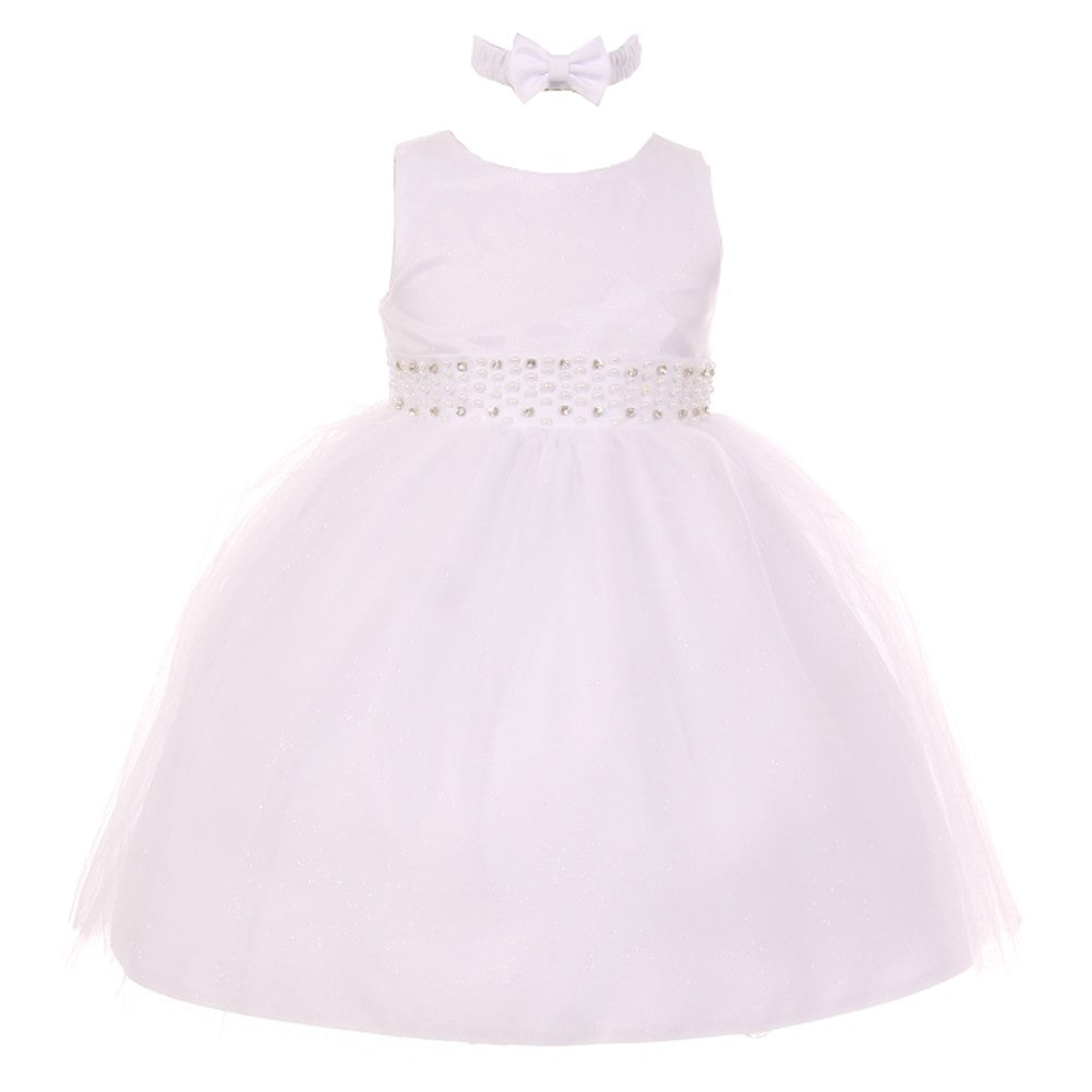 RainKids Baby Mädchen Weiß Perle Diamant Akzent Tüll Blumenmädchen Kleid 6-24M
