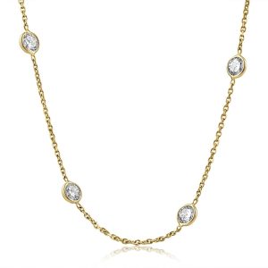 4ct Diamanten durch den Hof Halskette 14K Gelbgold Lab Grown Station Anhänger
