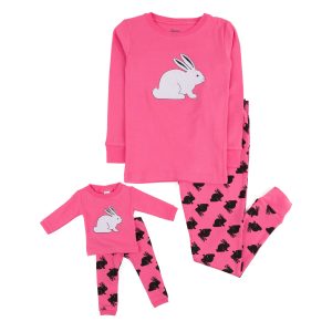 Mädchen und passende Puppe Baumwolle Pyjamas Hase