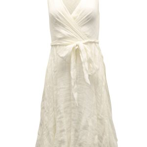Ralph Lauren Sommerkleid mit Krawattenbund aus weißem Leinen