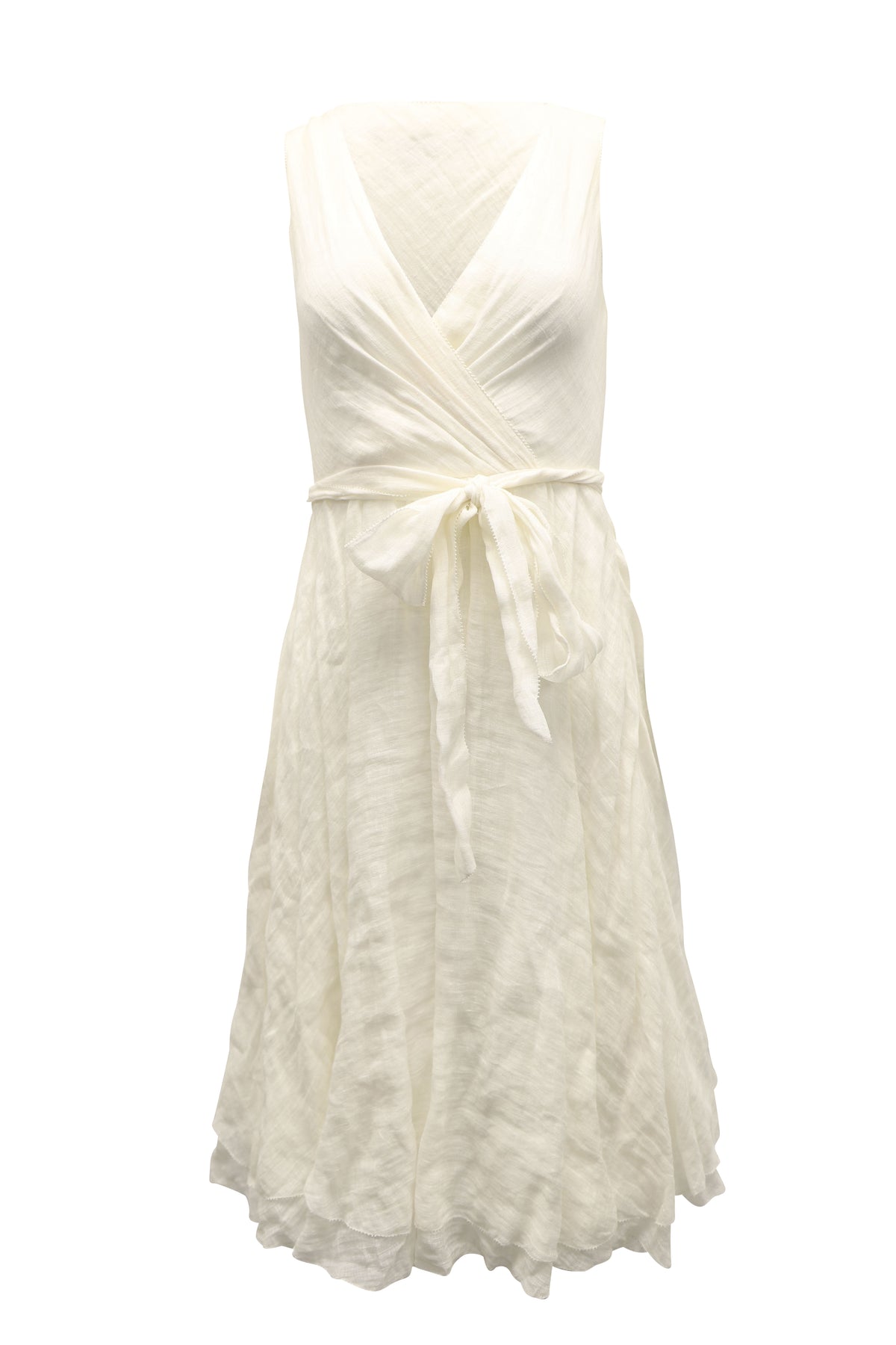 Ralph Lauren Sommerkleid mit Krawattenbund aus weißem Leinen