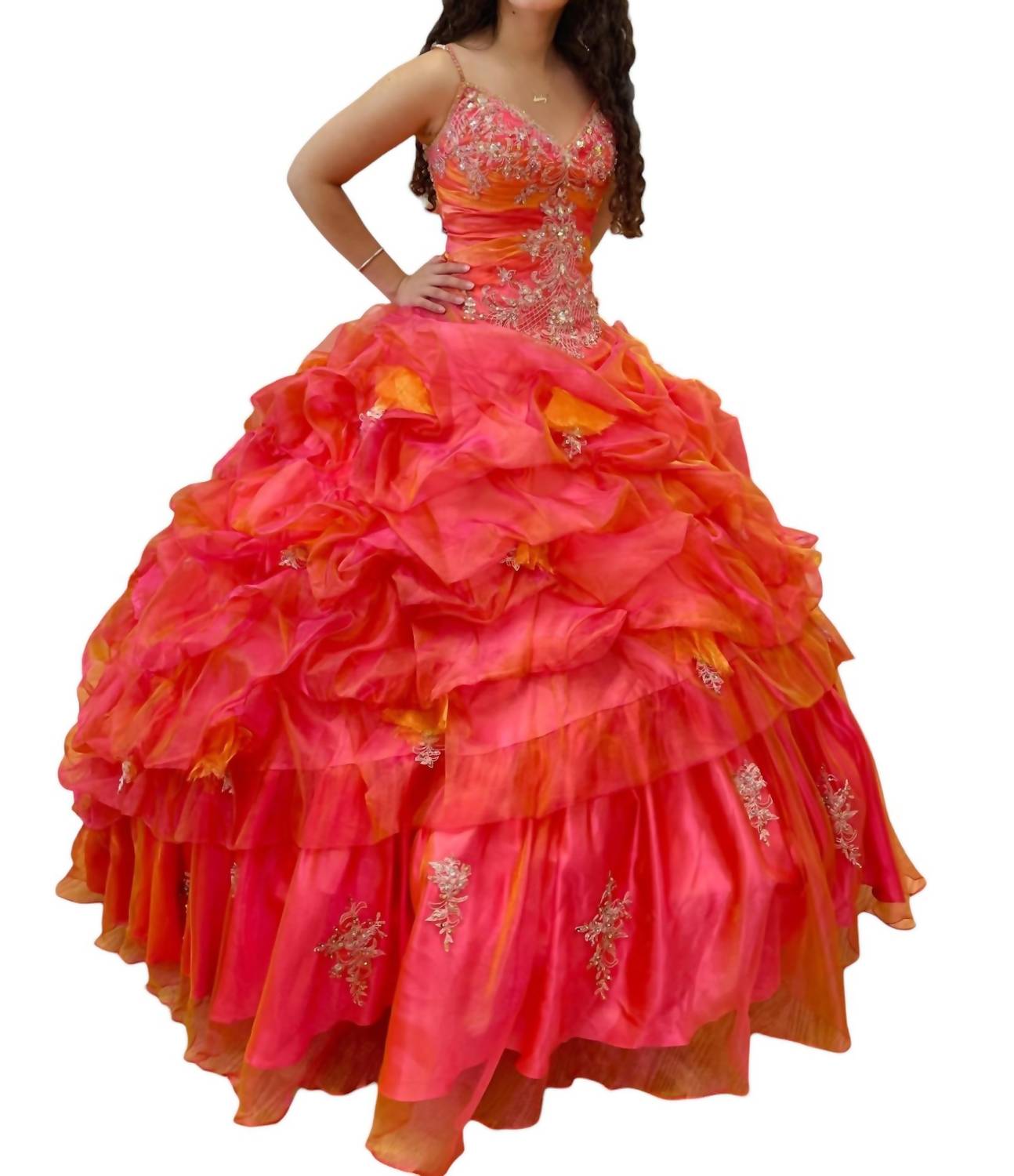 Quinceañera V-Ausschnitt Kleid in Kirsche/Gold