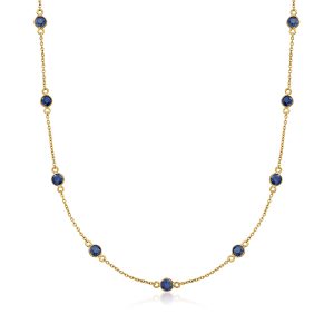 Ross-Simons Saphir Station Halskette aus 18kt Gold über Sterling