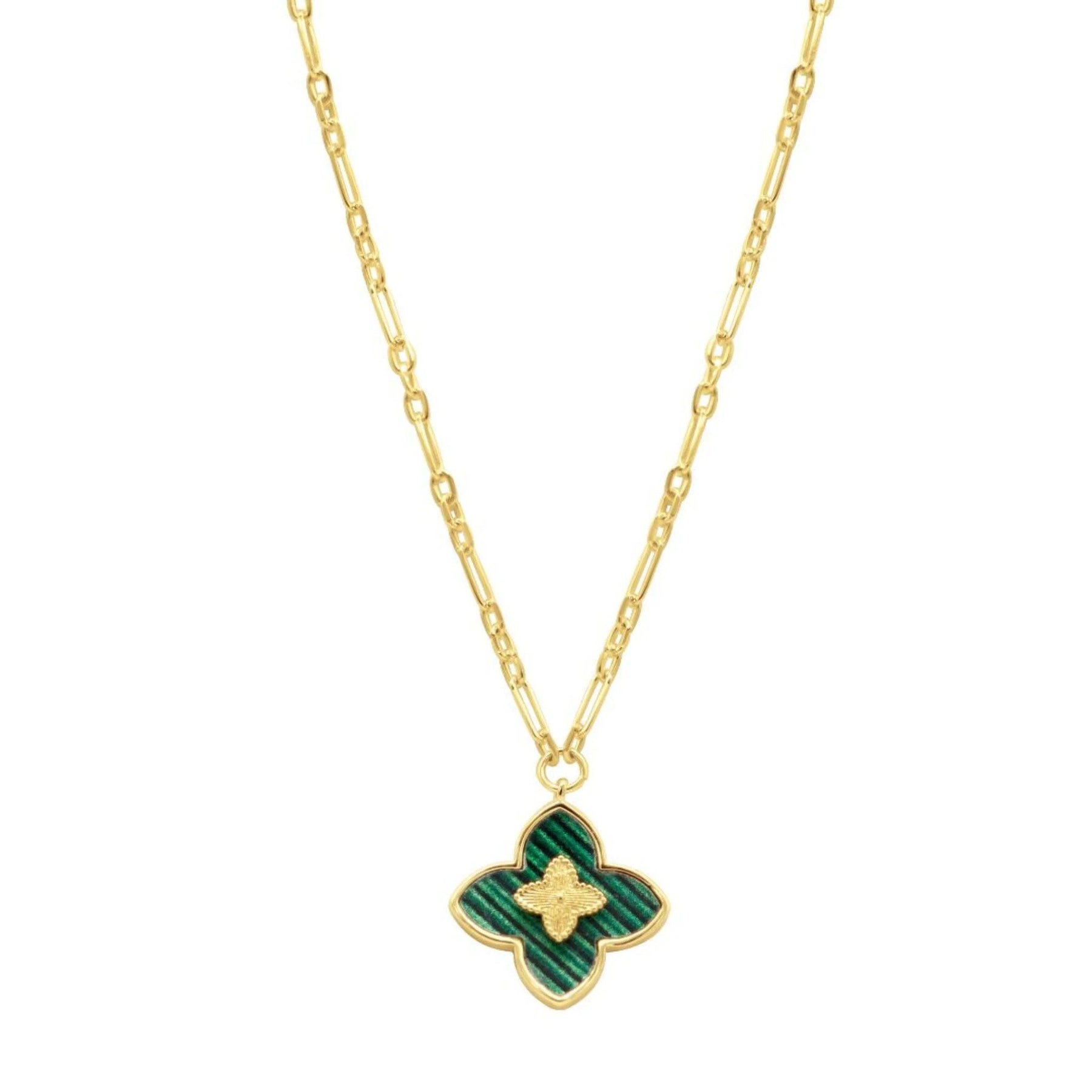 Grüne Inlay Clover Halskette Gold