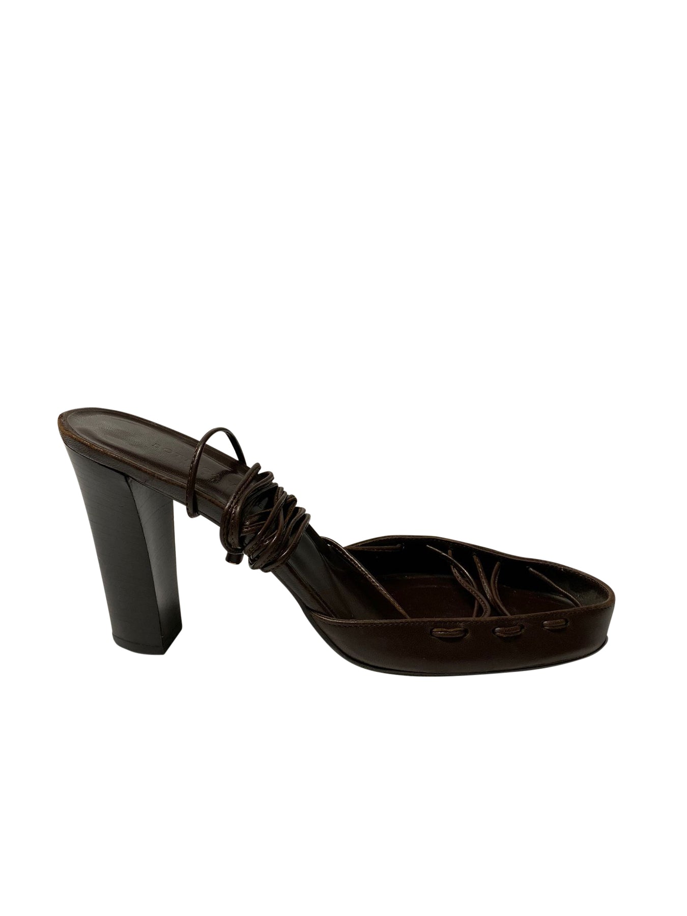 Bottega Veneta Mit Schnürung mit Riemchen Sandalen mit Holz Absatz in braunem Leder
