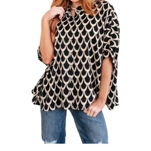 Art Deco Button Up Blouse in Schwarz 7766582591548