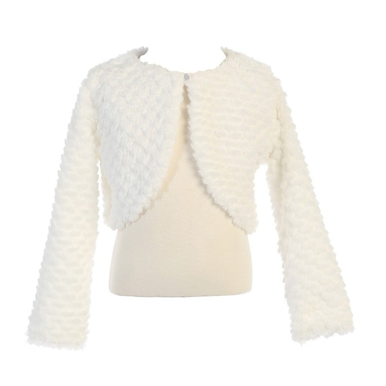 Kleine Mädchen Weiß Kunstpelz weich Swirl Langarm Stilvolle Bolero 2T-5