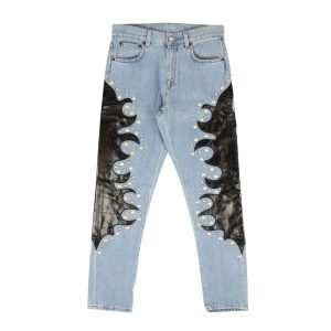 Moschino Couture-Jeans mit Lederflammendetail – Blau