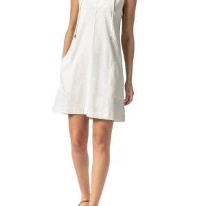 Split Neck ärmelloses Kleid in ecru 7766576005180