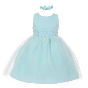 RainKids Baby Mädchen Aqua Perle Diamant Akzent Tüll Blumenmädchen Kleid 6-24M