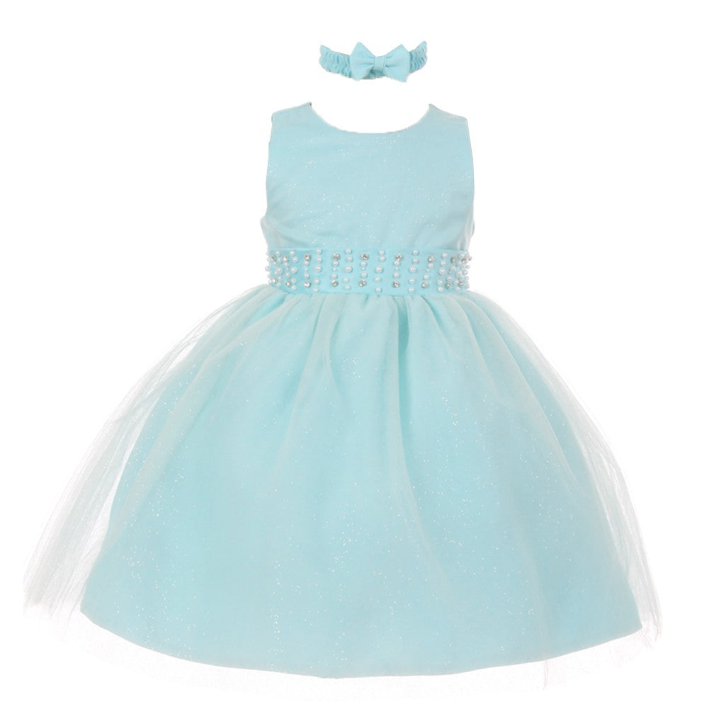 RainKids Baby Mädchen Aqua Perle Diamant Akzent Tüll Blumenmädchen Kleid 6-24M