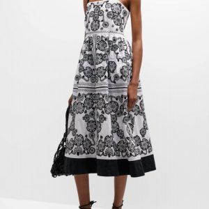 Mel Midikleid in weiß/schwarz bestickt