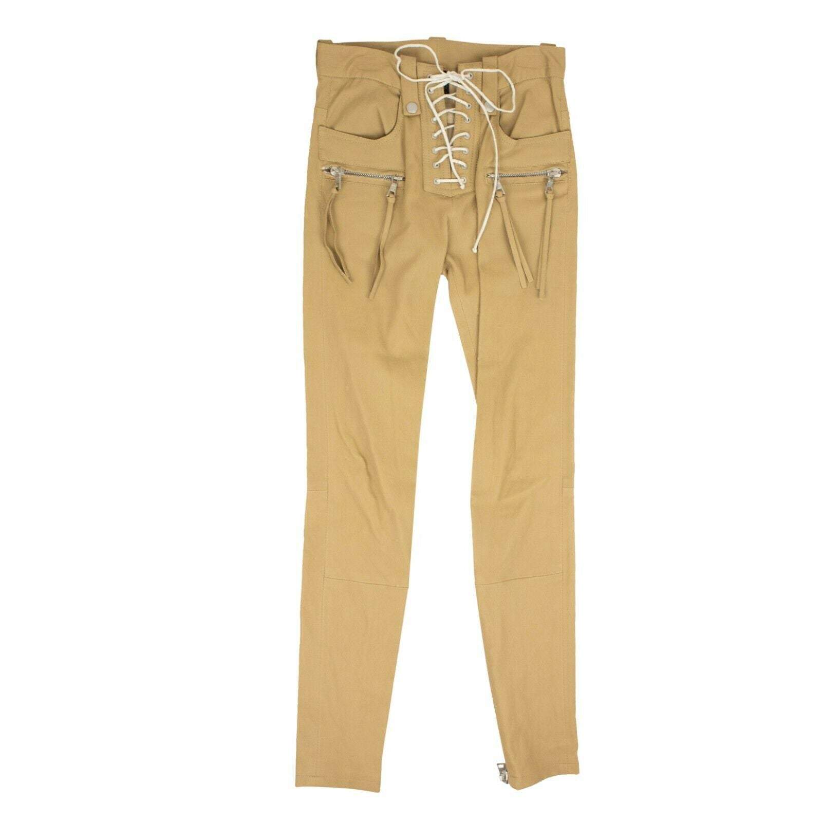 Unravel Project Leder Skinny mit Schnürung Hose – Beige
