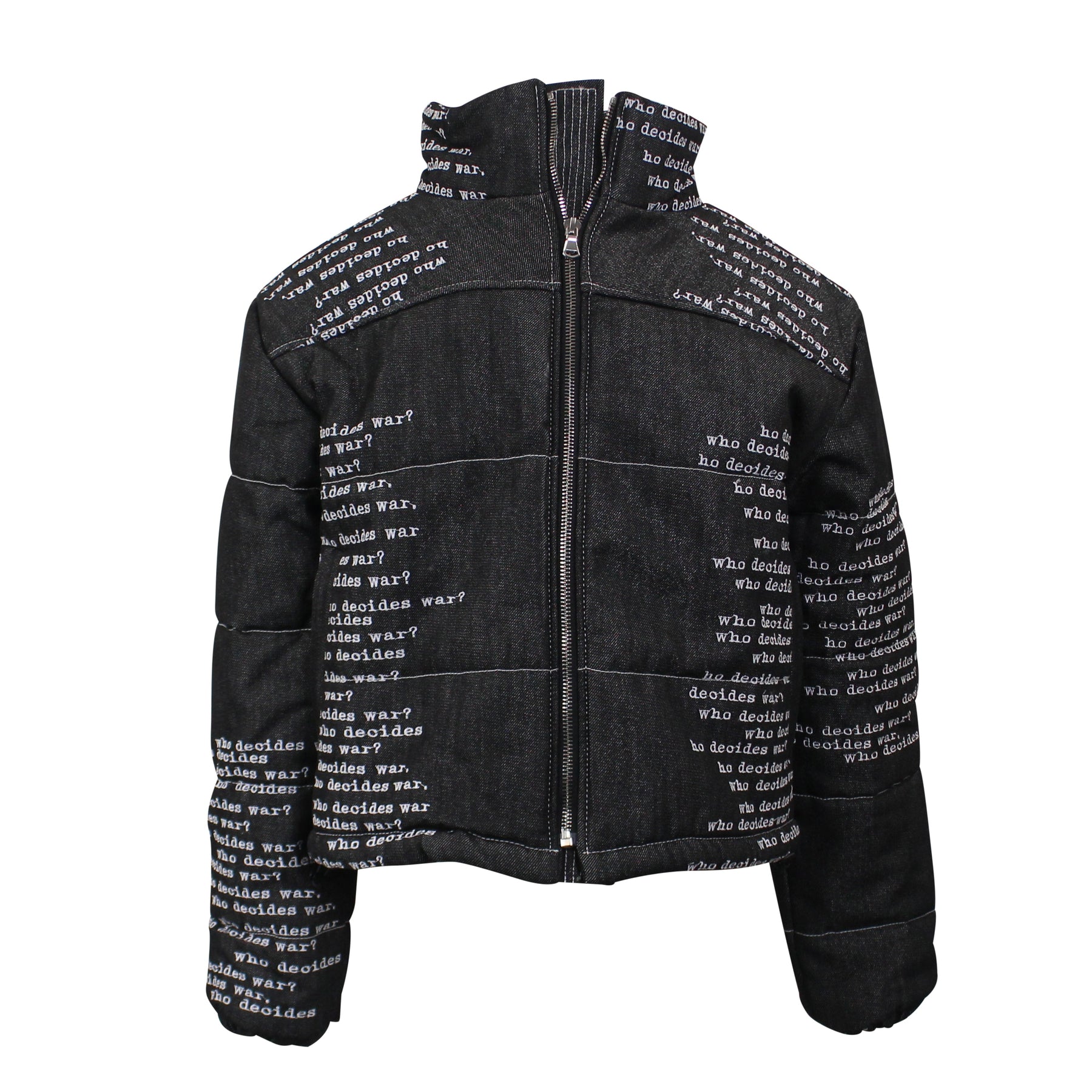 Wer entscheidet Krieg Unterschrift Schrift Puffer - schwarz