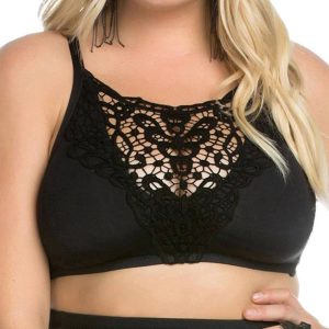 Beauties Spitze Bikinioberteil mit hohem Halsausschnitt – Plus in Schwarz