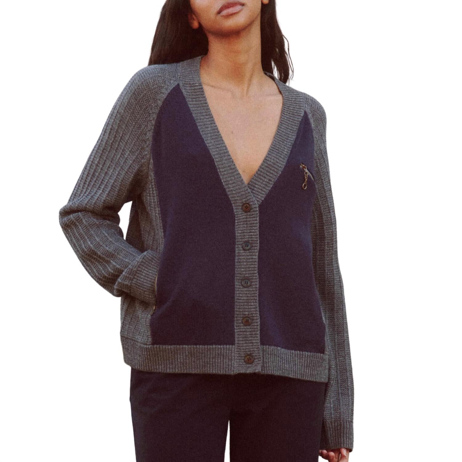 Fellow Color Block Strickjacke im Marineblau
