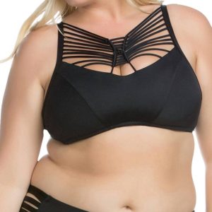 Elektrische Strom Macrame hochgeschlossen Halter Bikini Top – Plus in schwarz