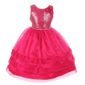 RainKids kleine Mädchen fuchsia Pailletten Spitze Organza Blumenmädchen Kleid 2-6