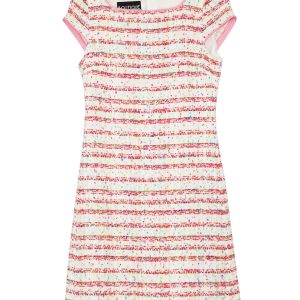 Boutique Moschinio gestreiftes Tweed Kleid aus rosa Baumwolle 7766527934524