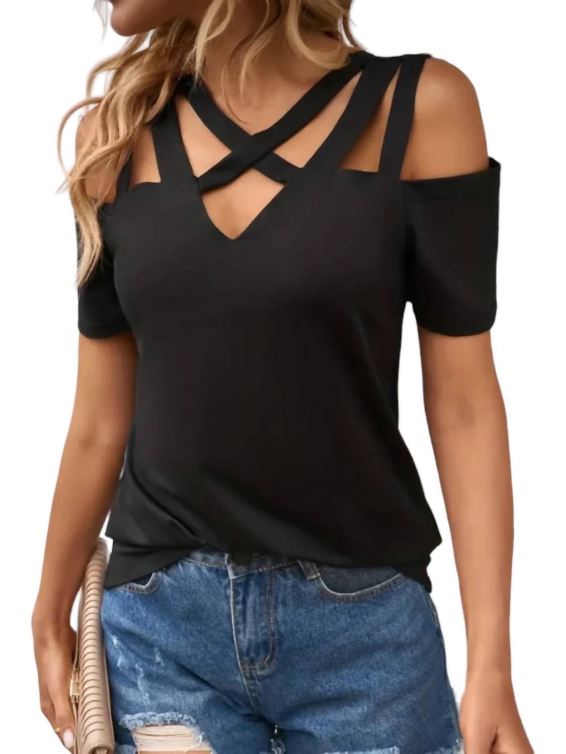 Off The Shoulder – Schmal geschnittenes Top in Schwarz