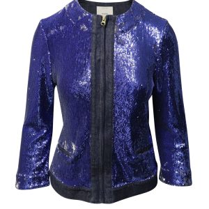 Pinko Tag Sequin Embellished Jacke aus blauem Denim 7766563651644