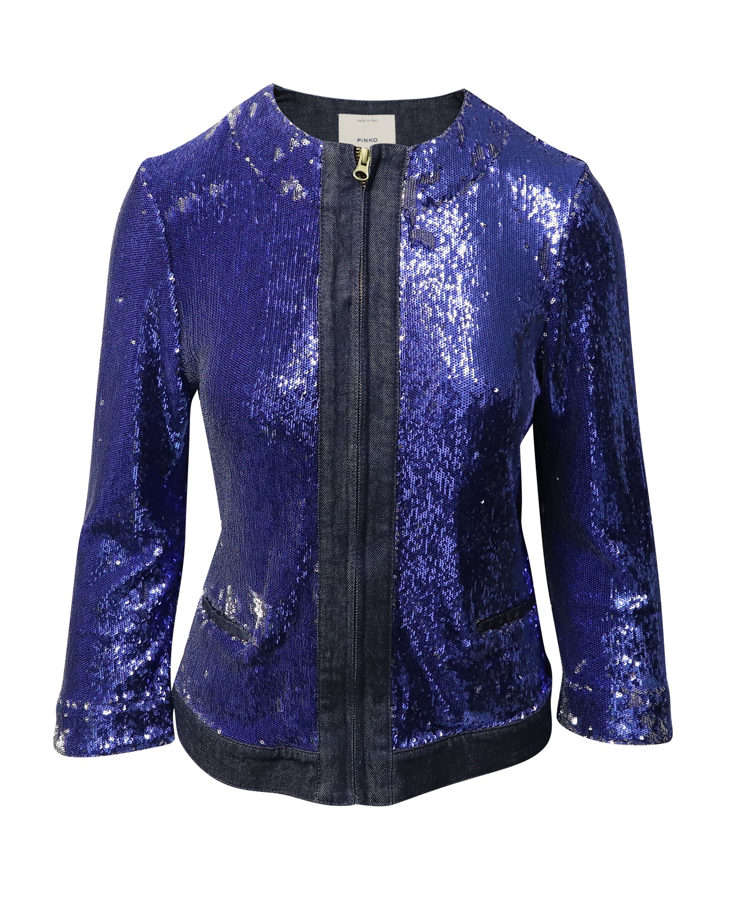 Pinko Tag Jacke aus Denim mit Paillettenverzierung in Blau