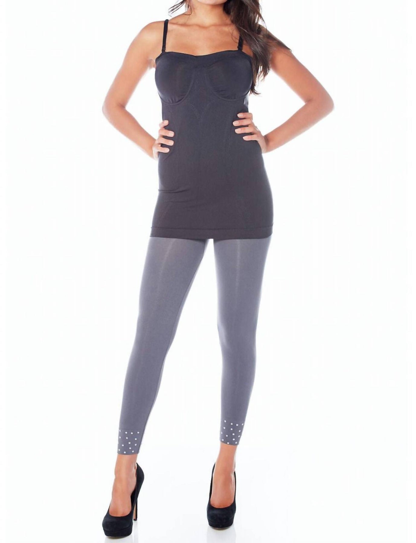 Rocker hohe Taille verzierte Leggings in Anthrazit