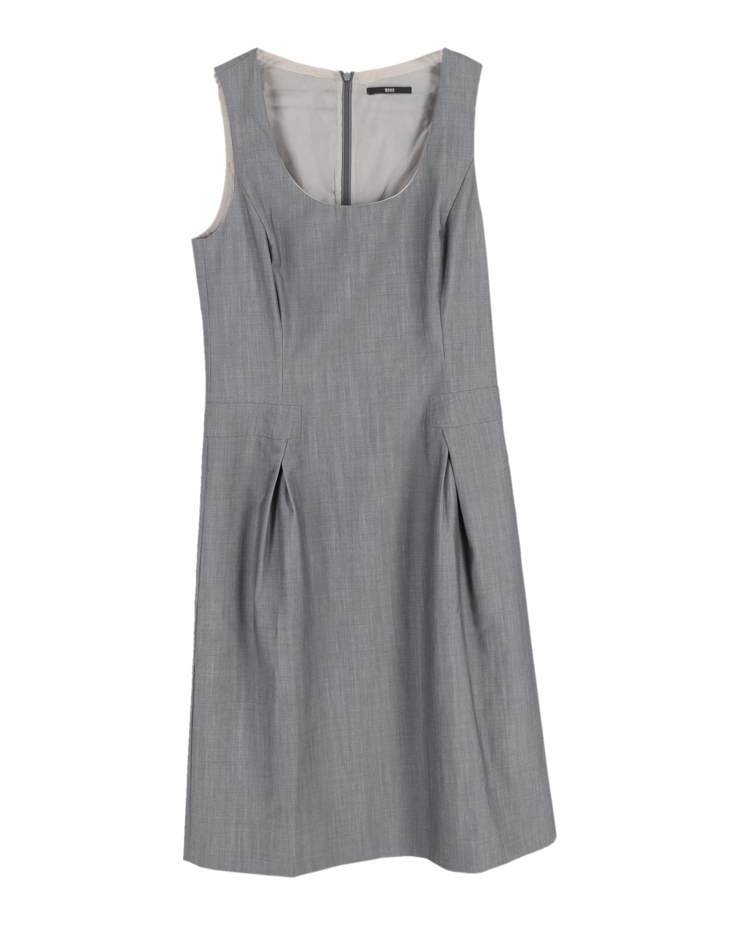 Hugo Boss Ärmelloses Shift Kleid aus grauer Wolle