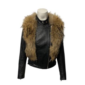 Nour Hammour Finn Racoon Jacke aus schwarzem Lammfell Leder 7766563323964
