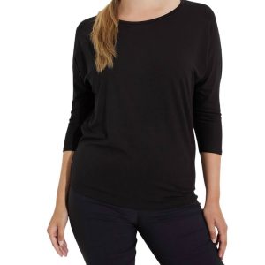 Rounded Neck Top in schwarz 7676697280572
