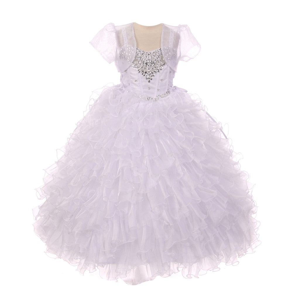 Große Mädchen weiße Herzform Perlen Organza Jacke Festzug Kleid 8-12