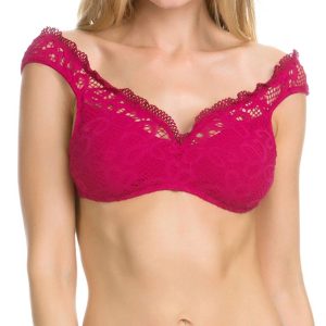 V-Ausschnitt aus der Schulter Bikini Top in Himbeere