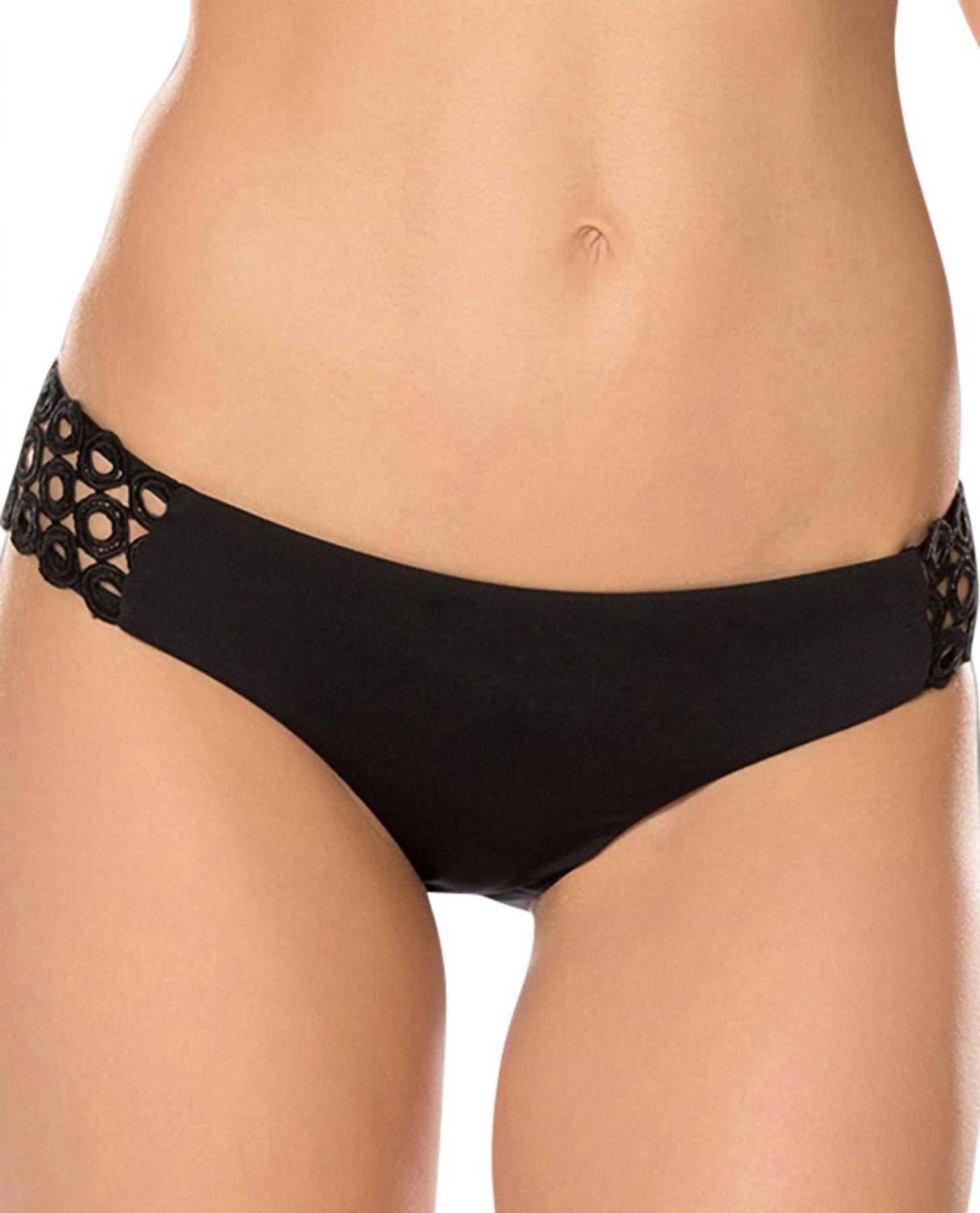 Damen Siren Open Ringlet Hipster Bikini Hose in Schwarz