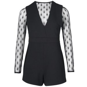Maje Istoria Lace Jumpsuit Playsuit in Schwarzer Polyester 7766609592380