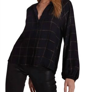 Langarm geraffte Raglan Top in Kupfer Glanz Plaid 7766589734972
