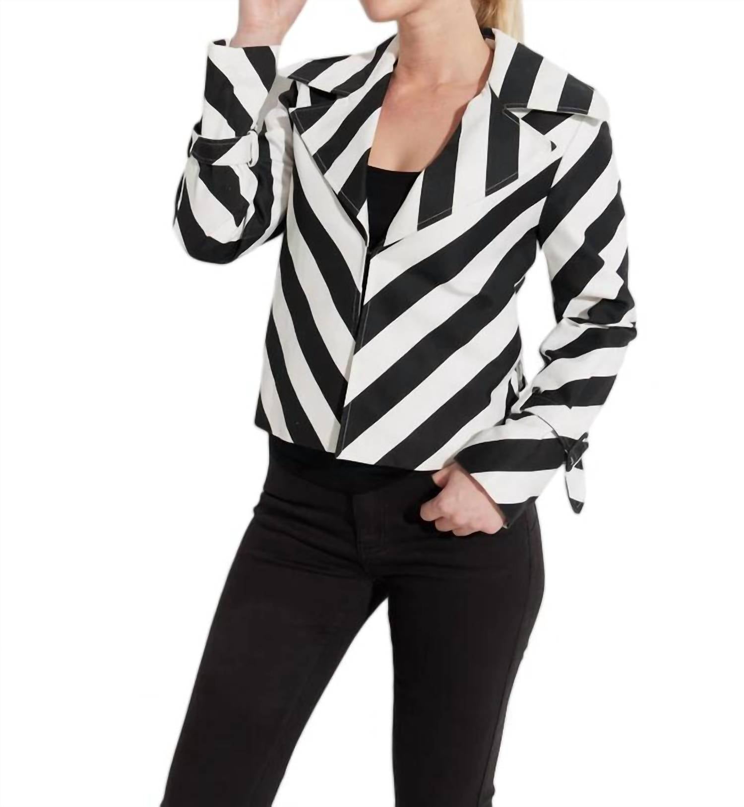 Bias Stripe Twill Jacke in Schwarz/Weiß