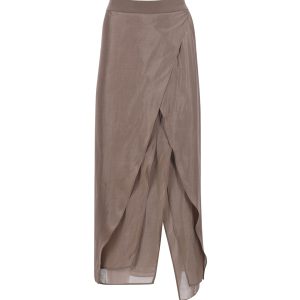 Brunello Cucinelli Midirock mit Lagenmuster in Beige Seide