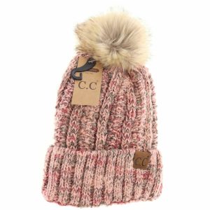 Damen Fuzzy gefüttert Popcorn Konfetti Pelz Pom Beanie in Rose multi