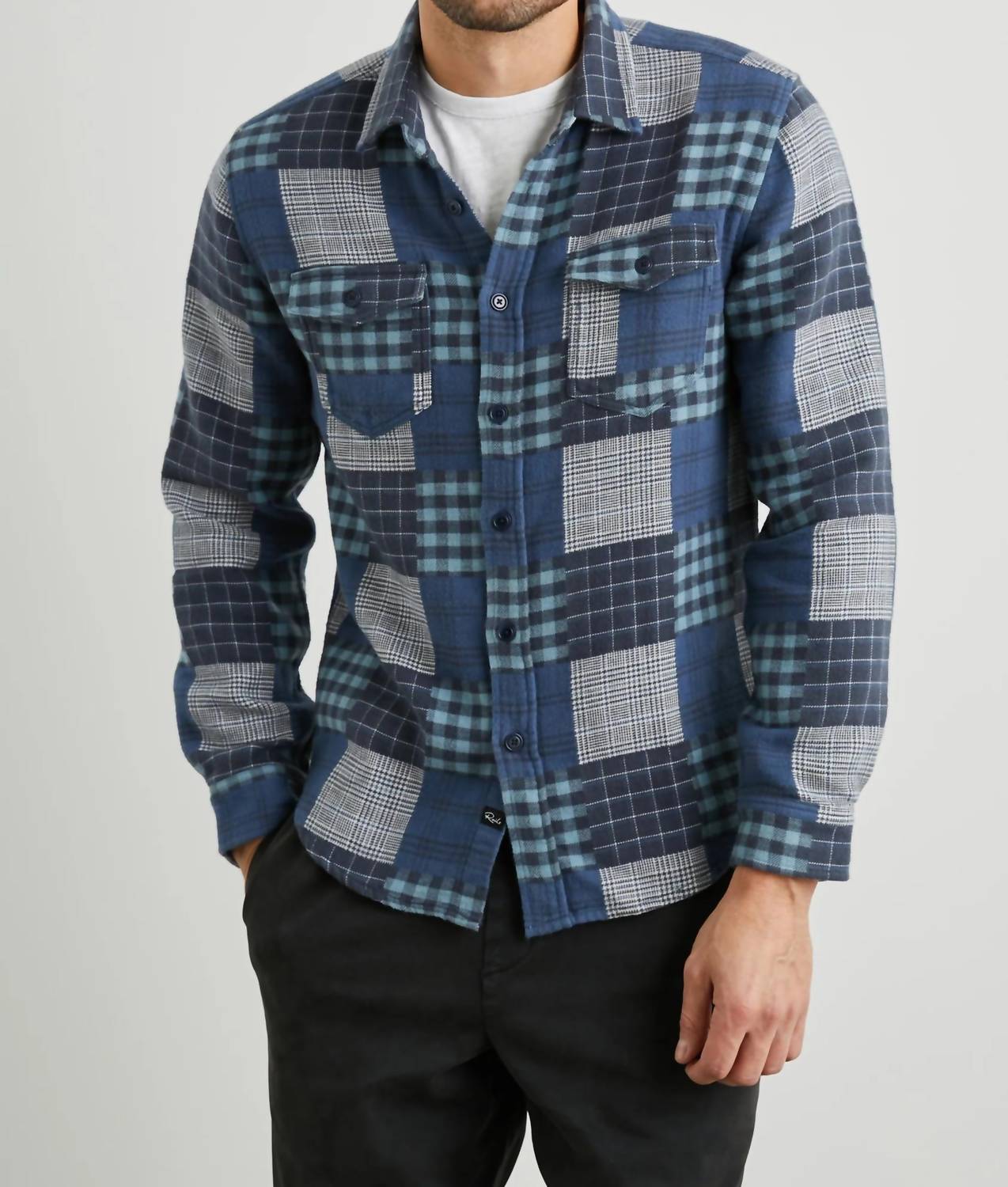 Banton mit Knopfleiste Hemd im blauen Patchwork