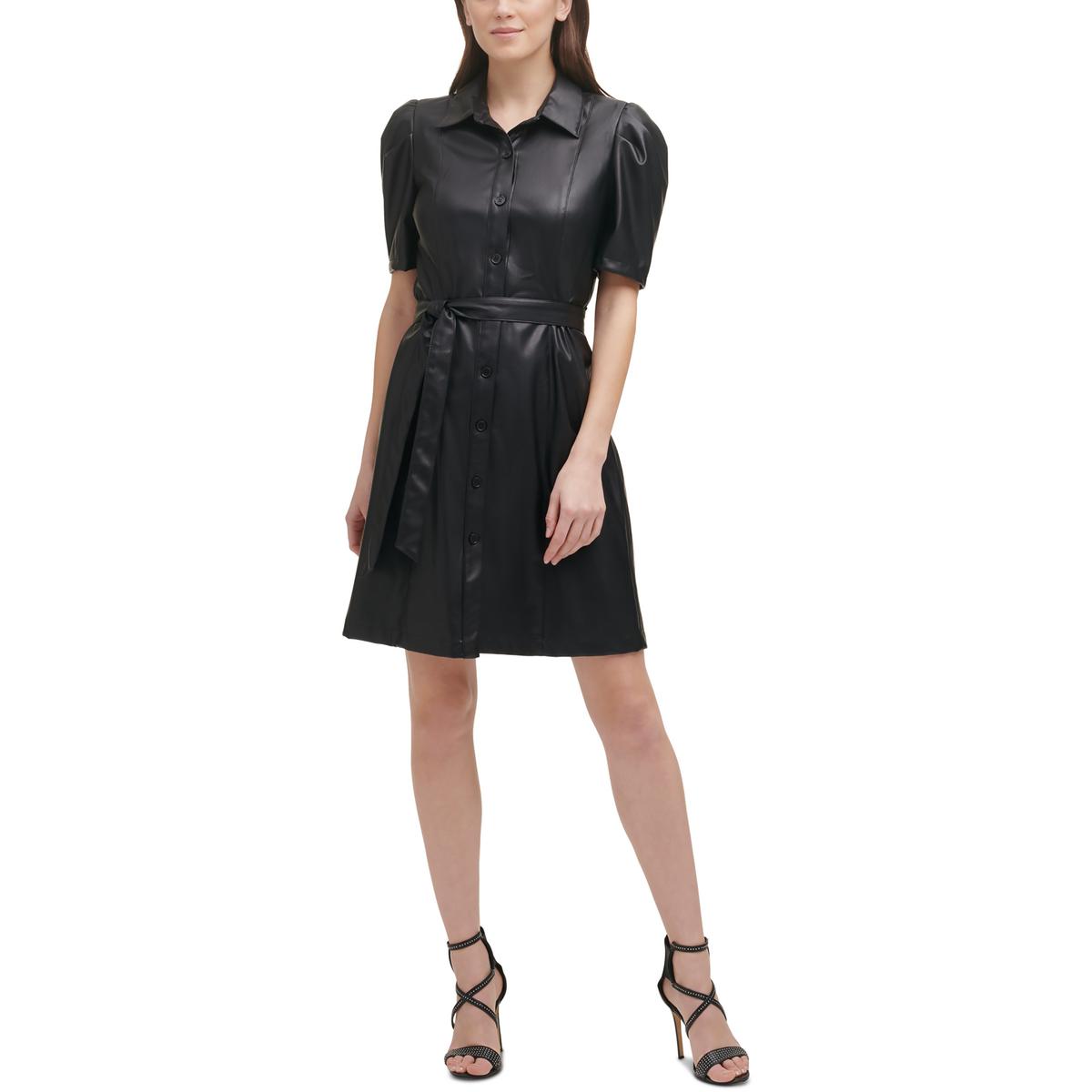 Kleid aus Kunstleder mit V-Ausschnitt