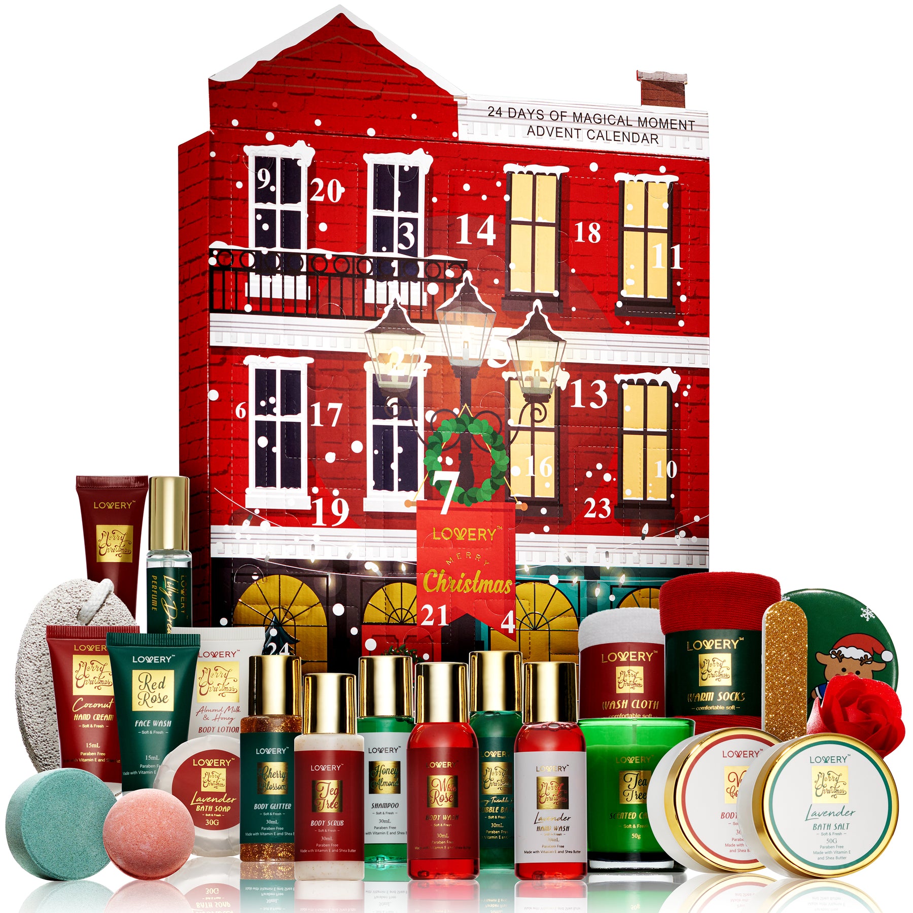 Lovery 2023 Sonderedition Adventskalender, Weihnachts-Adventskalender – 24pc Bad & Körperpflege